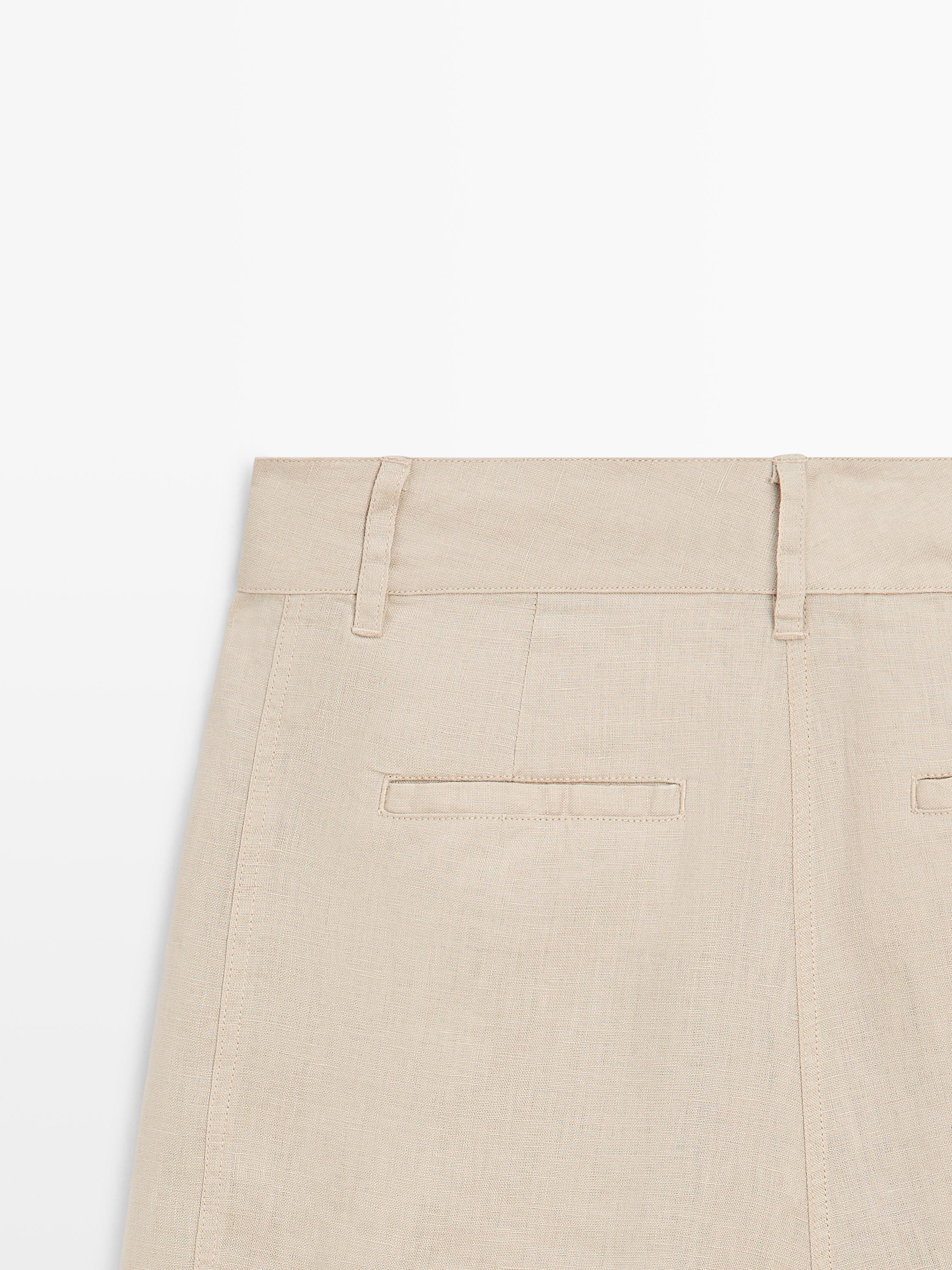 100% linen long Bermuda shorts with darts