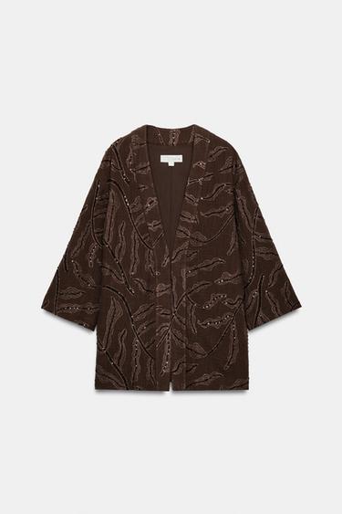 KIMONO PAILLETTES FIL MÉTALLISÉ - Marron de Zara - Image 8