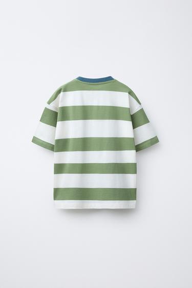 WIDE STRIPE T-SHIRT - Green by Zara - Image 1