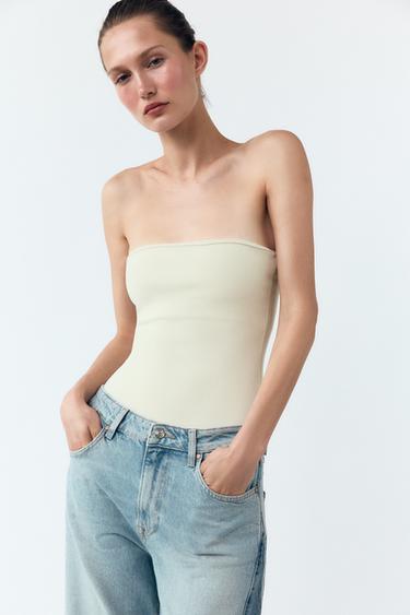 STRETCH BANDEAU BODYSUIT - Oyster-white by Zara