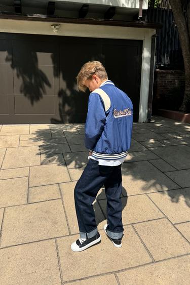 BOMBER JACKET WITH EMBROIDERED SLOGAN - Bluish by Zara