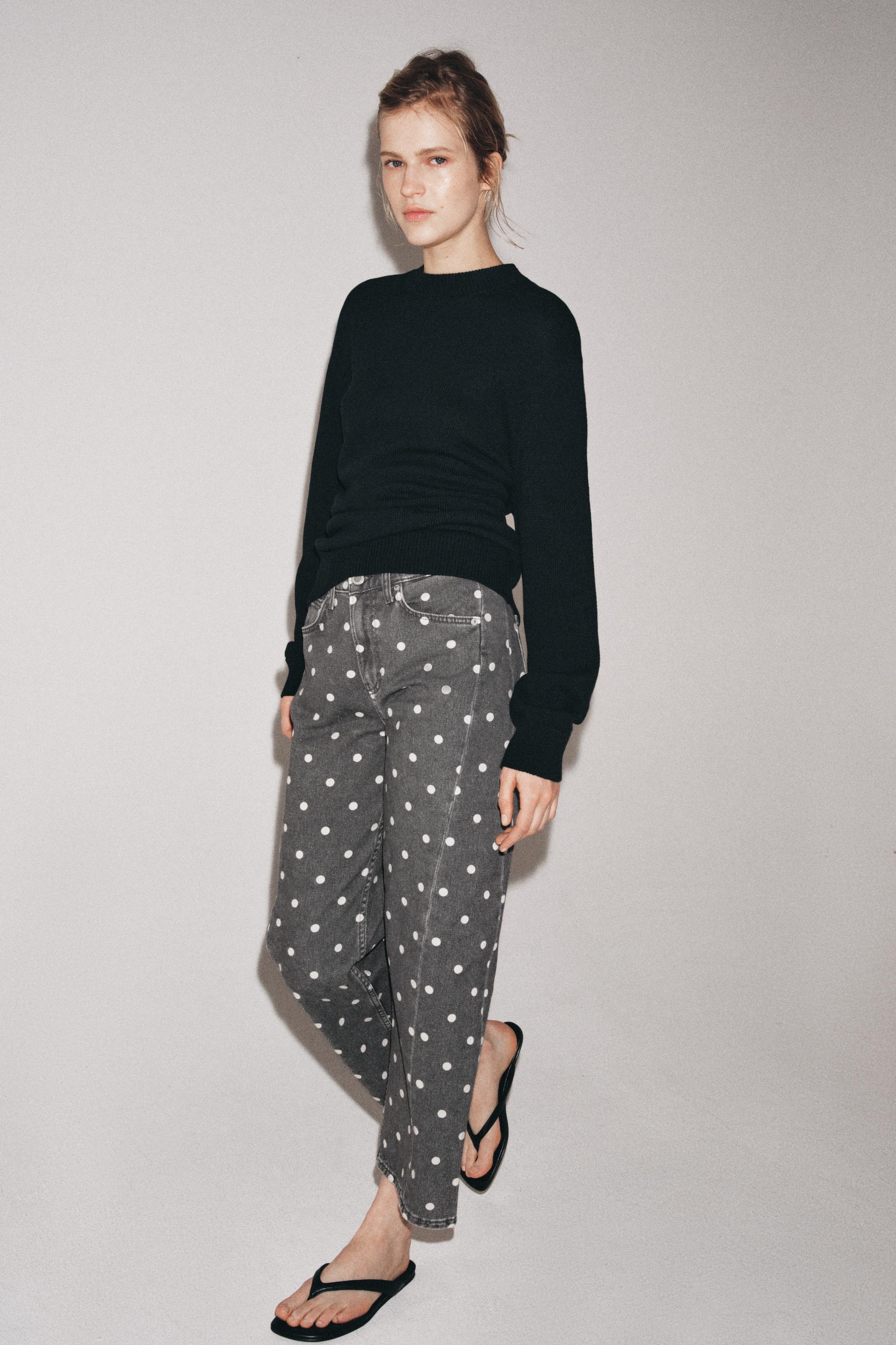 ZW COLLECTION MID-RISE POLKA DOT ANKLE RELAXED JEANS