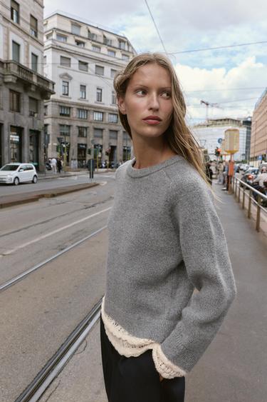 PULL EN MAILLE BIMATIÈRE - Gris chiné de Zara - Image 4