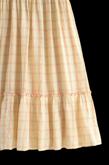 VESTIDO LARGO CUADROS Y FLORES BORDADAS LIMITED EDITION - Amarillo claro de Zara