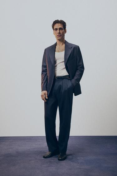 100% WOOL RELAXED FIT PLEATED TROUSERS - Navy blue by Zara