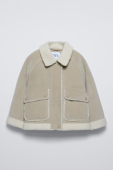DOUBLE-FACED JACKET WITH FAUX SHEARLING - Beige / Green by Zara