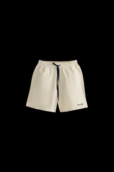 COTTON BERMUDA SHORTS WITH CONTRAST DRAWSTRINGS - Ecru / Blue by Zara - Image 0