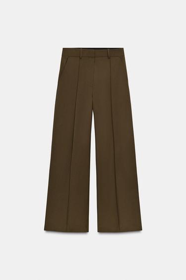 ZW COLLECTION HIGH-WAIST TROUSERS - Dark khaki by Zara