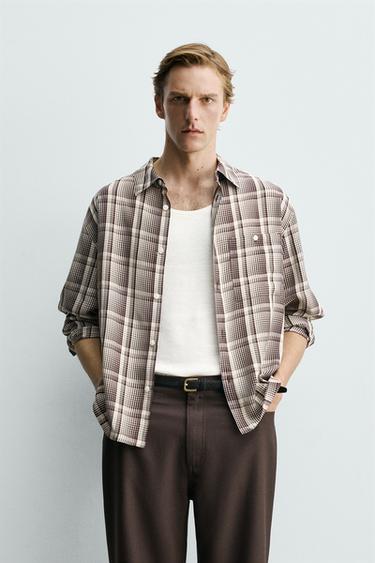 FLOWING CHECK SHIRT - Wine by Zara