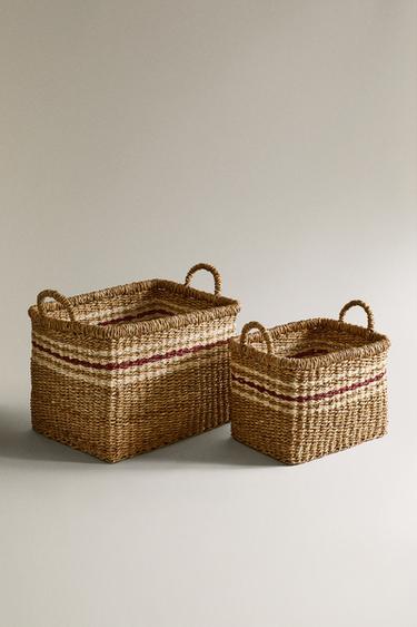 PANIER RECTANGULAIRE À RAYURES - Beige clair de Zara - Image 1