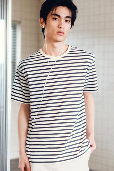 Zara 基本款中磅數 T 恤 /02 - 白色 / 海藍色