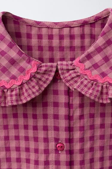 BLOUSE VOLANTS CARREAUX VICHY - Fuchsia de Zara - Image 2