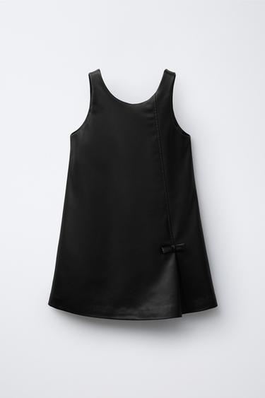 FAUX LEATHER PINAFORE DRESS WITH BOWS - Black by Zara - Image 0