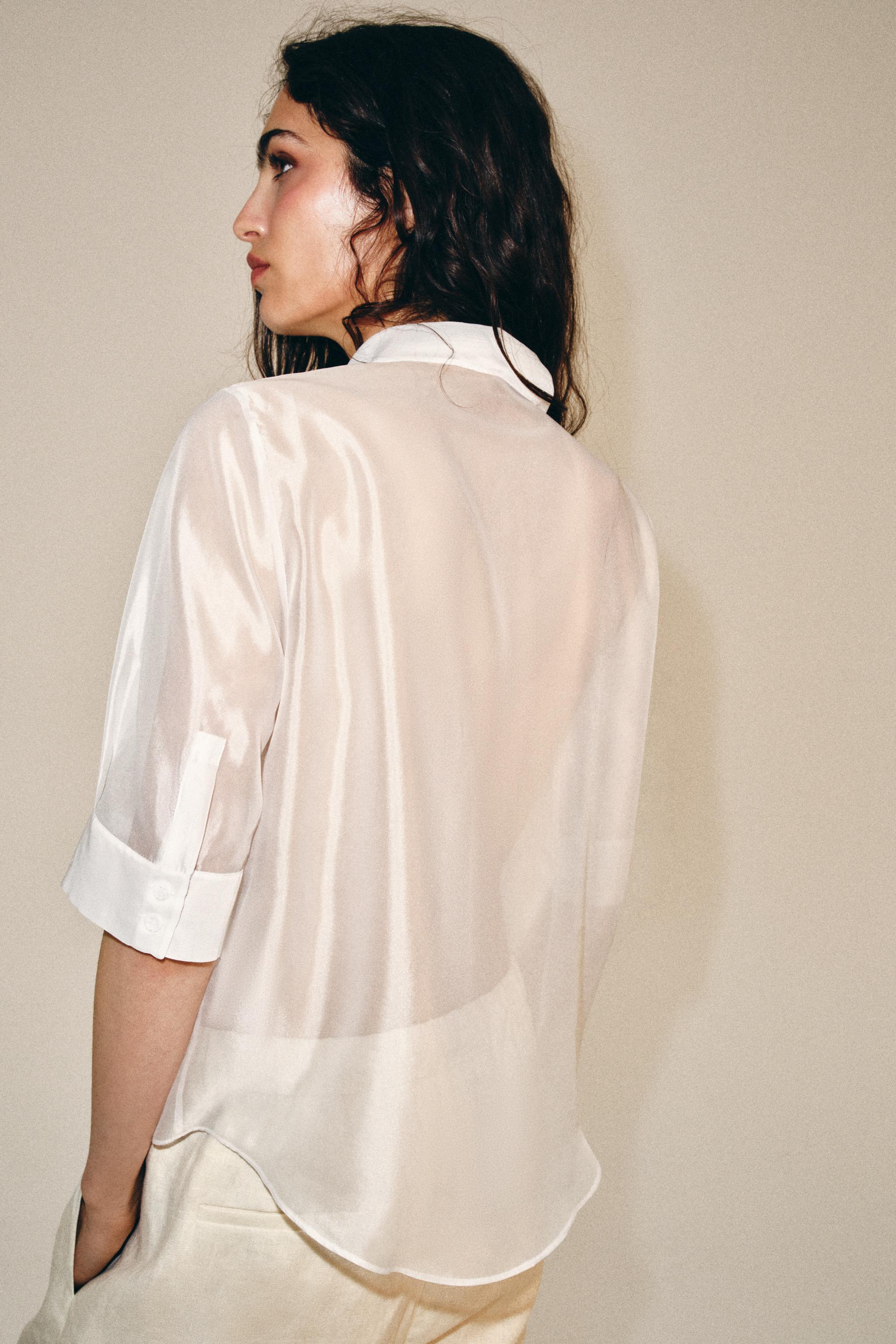 Женские рубашки Zara ZW COLLECTION SHORT SLEEVE TIE SHIRT — фото 3