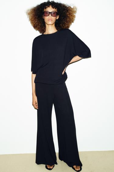PANTALON PALAZZO FLUIDE - Noir de Zara