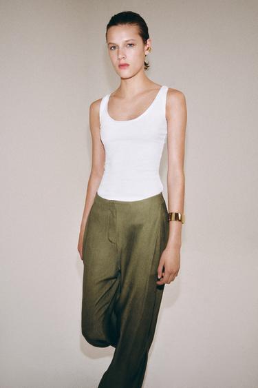 ZW COLLECTION FLOWING TROUSERS - Dark olive by Zara - Image 3