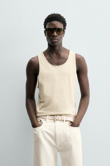 REGULAR FIT MEDIUM WEIGHT TANK TOP - Light beige by Zara