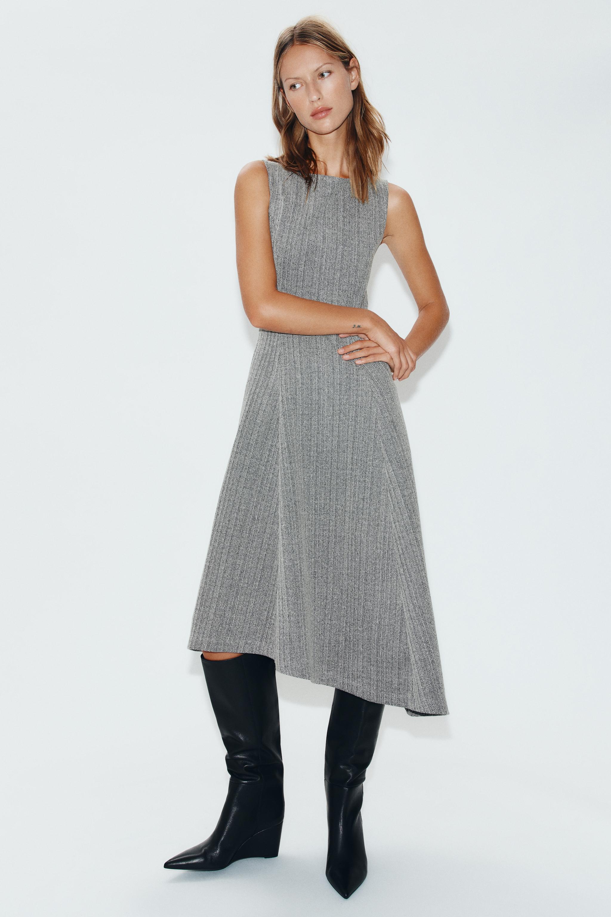 ASYMMETRIC MIDI DRESS - Black / White