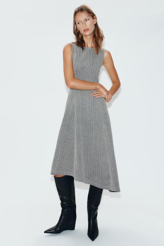 ASYMMETRIC MIDI DRESS - Black / White by Zara - Image 0