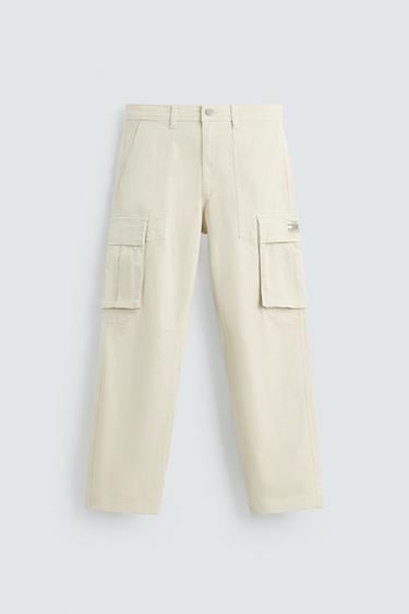 Zara RELAXED FIT CARGO PANTS - Stone