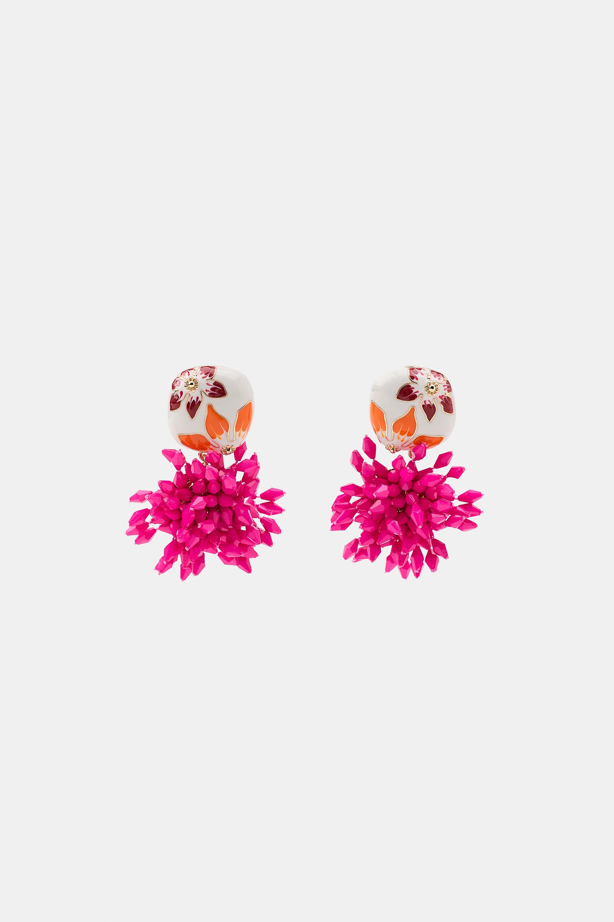 Женские аксессуары Zara RESIN BEADED EARRINGS — фото 3
