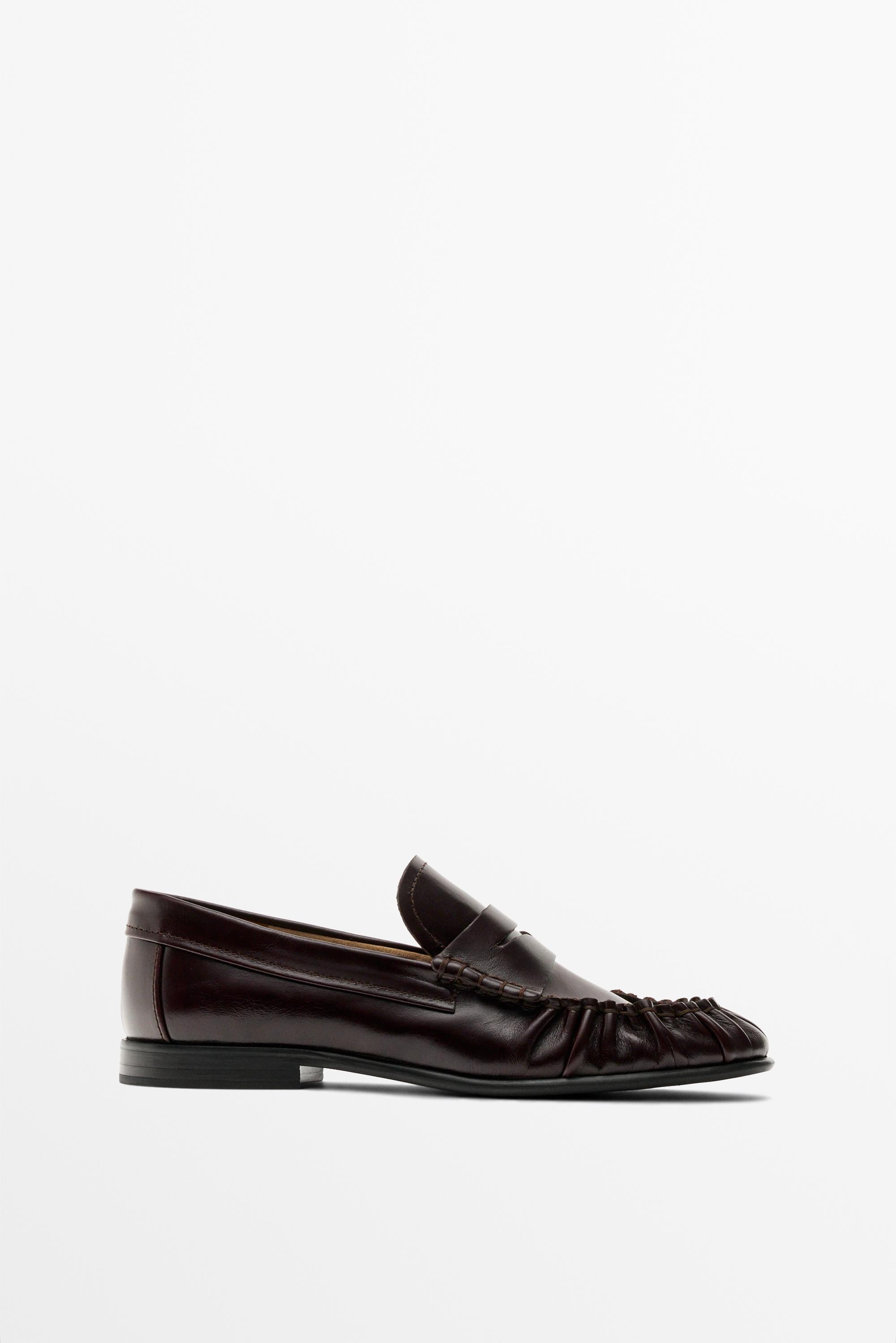 Shirred Leather Loafer — Brown
