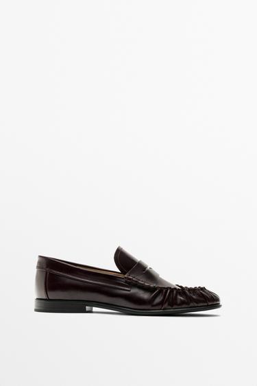 Zara Shirred Leather Loafer - Brown - Image 0