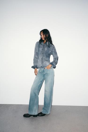 JEAN TRF WIDE LEG TAILLE BASSE - Bleu / Gris de Zara