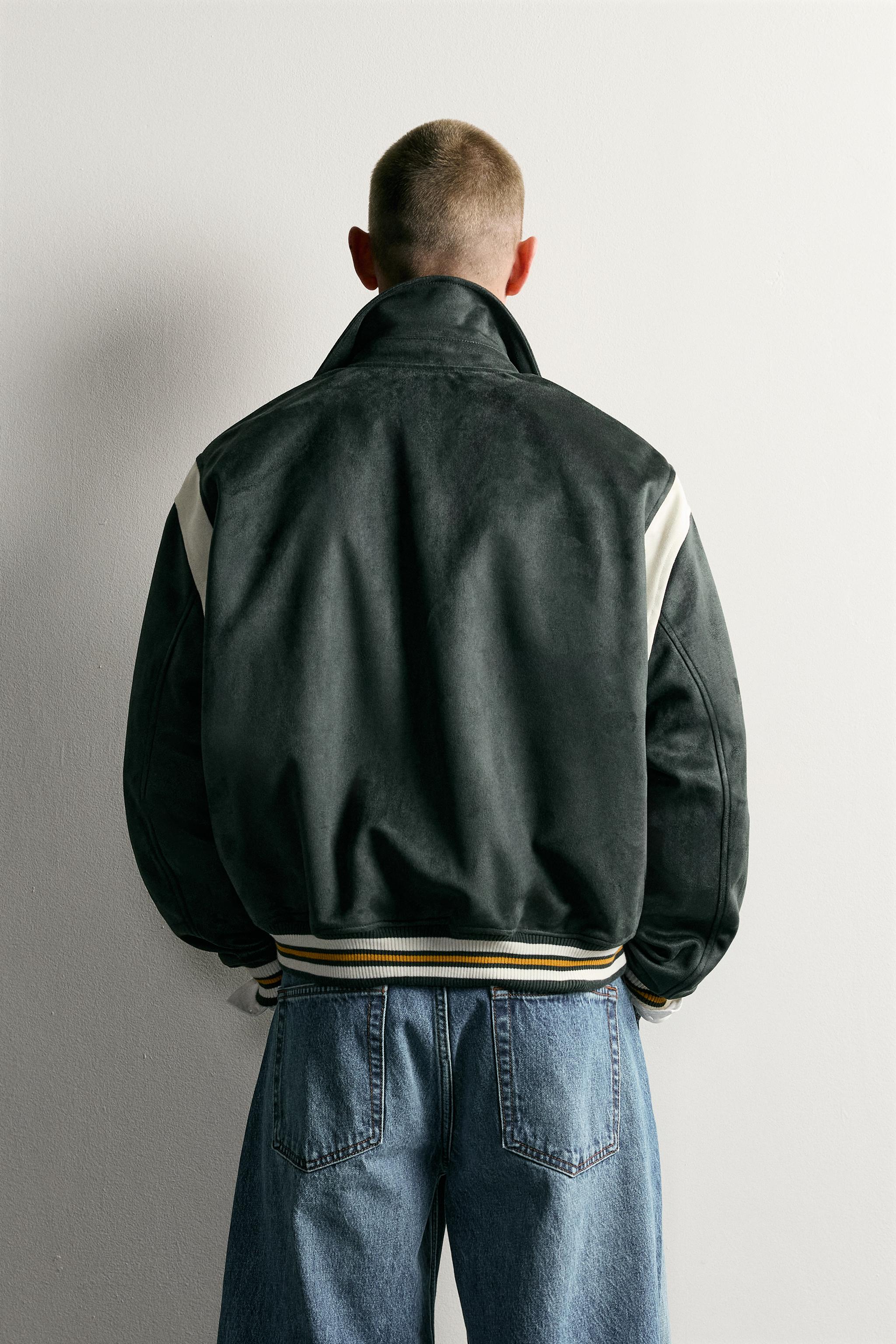 Мужские куртки Zara SUEDE-EFFECT PATCH BOMBER JACKET — фото 3