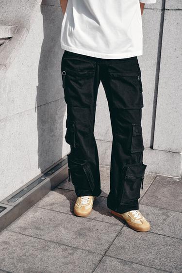 Zara 牛仔工裝口袋長褲 - 黑色