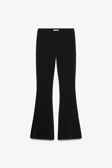 Zara CREPE FLARE PANTS - Black