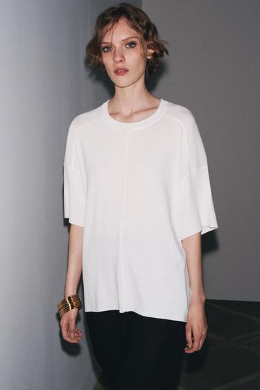 TOP OVERSIZE EN MAILLE UNIE - Blanc de Zara - Image 1