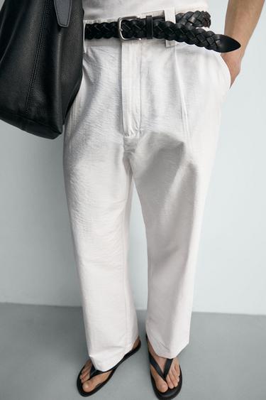 PANTALON COUPE LARGE À PLIS - Blanc de Zara - Image 4