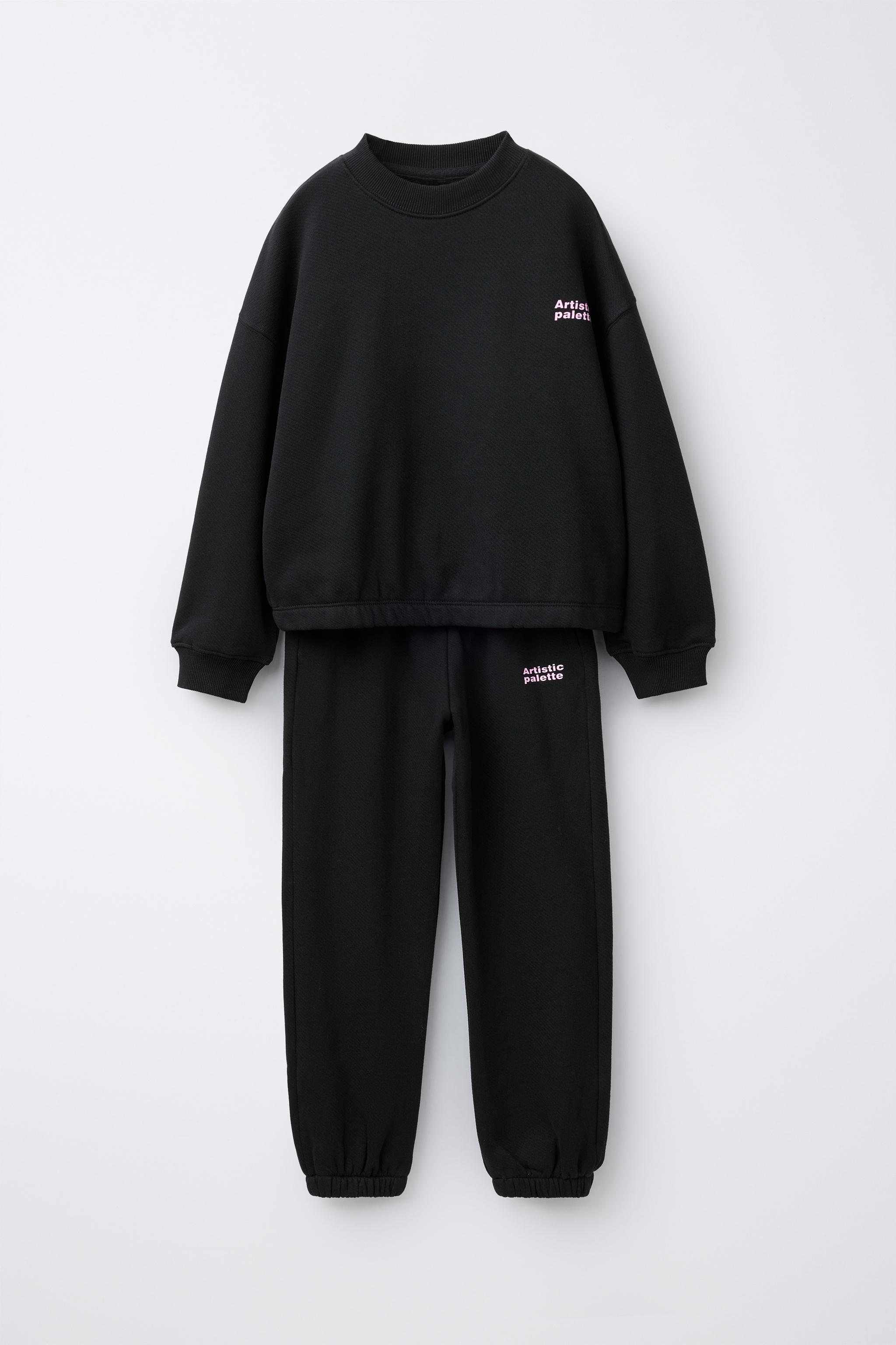 SWEATSHIRT AND PLUSH PANTS SET WITH TEXT PRINT