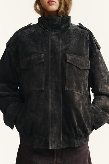 WILDLEDERJACKE - Graphit von Zara