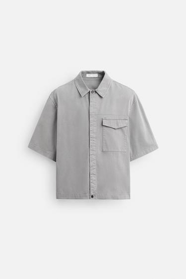 SOBRECAMISA LAVADA BOLSILLO - Gris de Zara