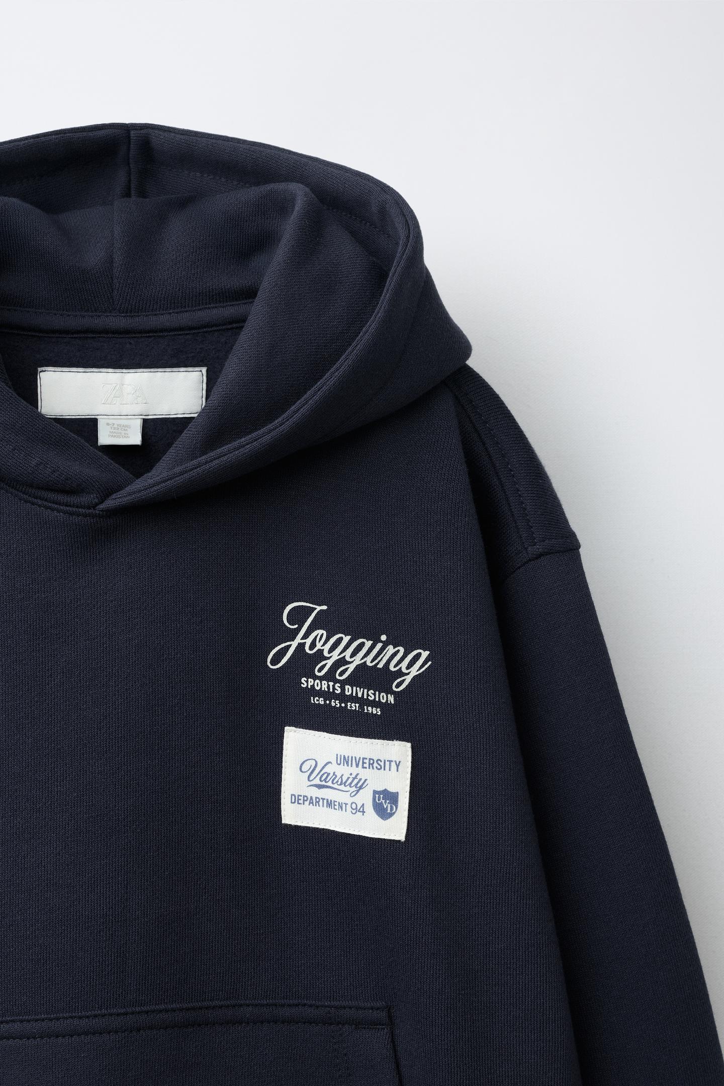 Детское худи Zara Varsity Text, цвет: Тёмный тёмно-синий — фото 3