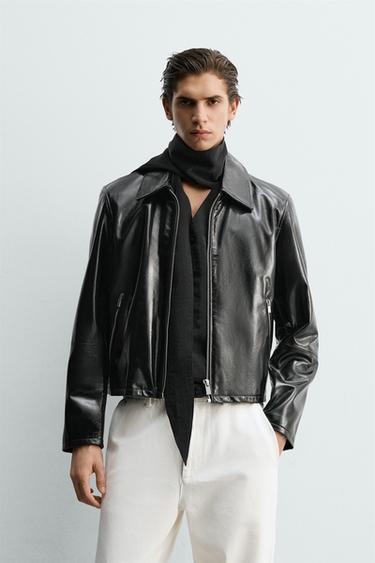 광택 레더 점퍼 - Zara 블랙