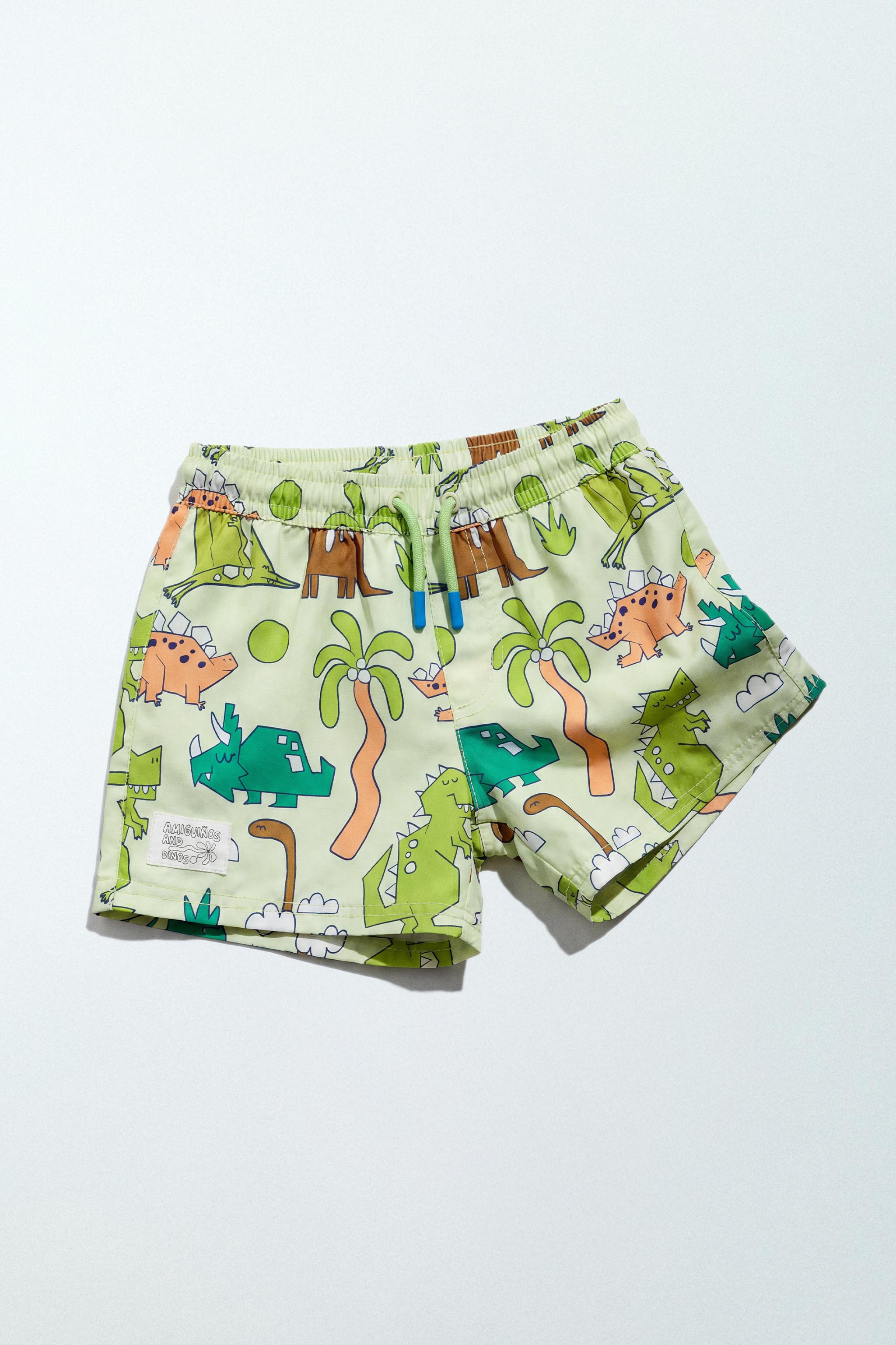 1-6 YEARS/ DINOSAUR SWIM SHORTS — Green