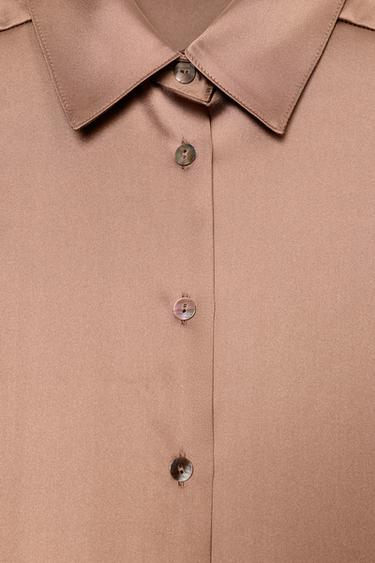 SATIN DROP-SHOULDER SHIRT - Mid-camel by Zara - Image 6