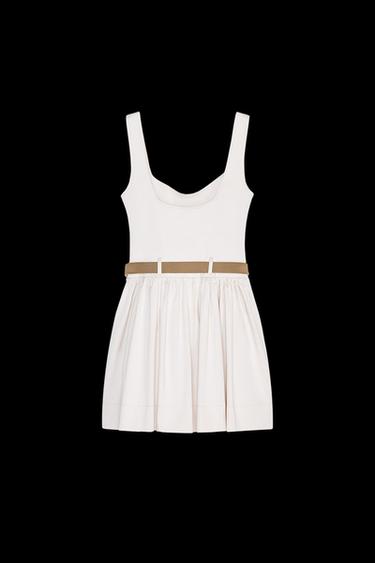 KURZES, ENG ANLIEGENDES KLEID MIT GÜRTEL - Steingrau von Zara