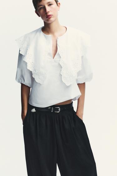 POPLIN SHIRT WITH PETER PAN COLLAR - White by Zara - Image 1
