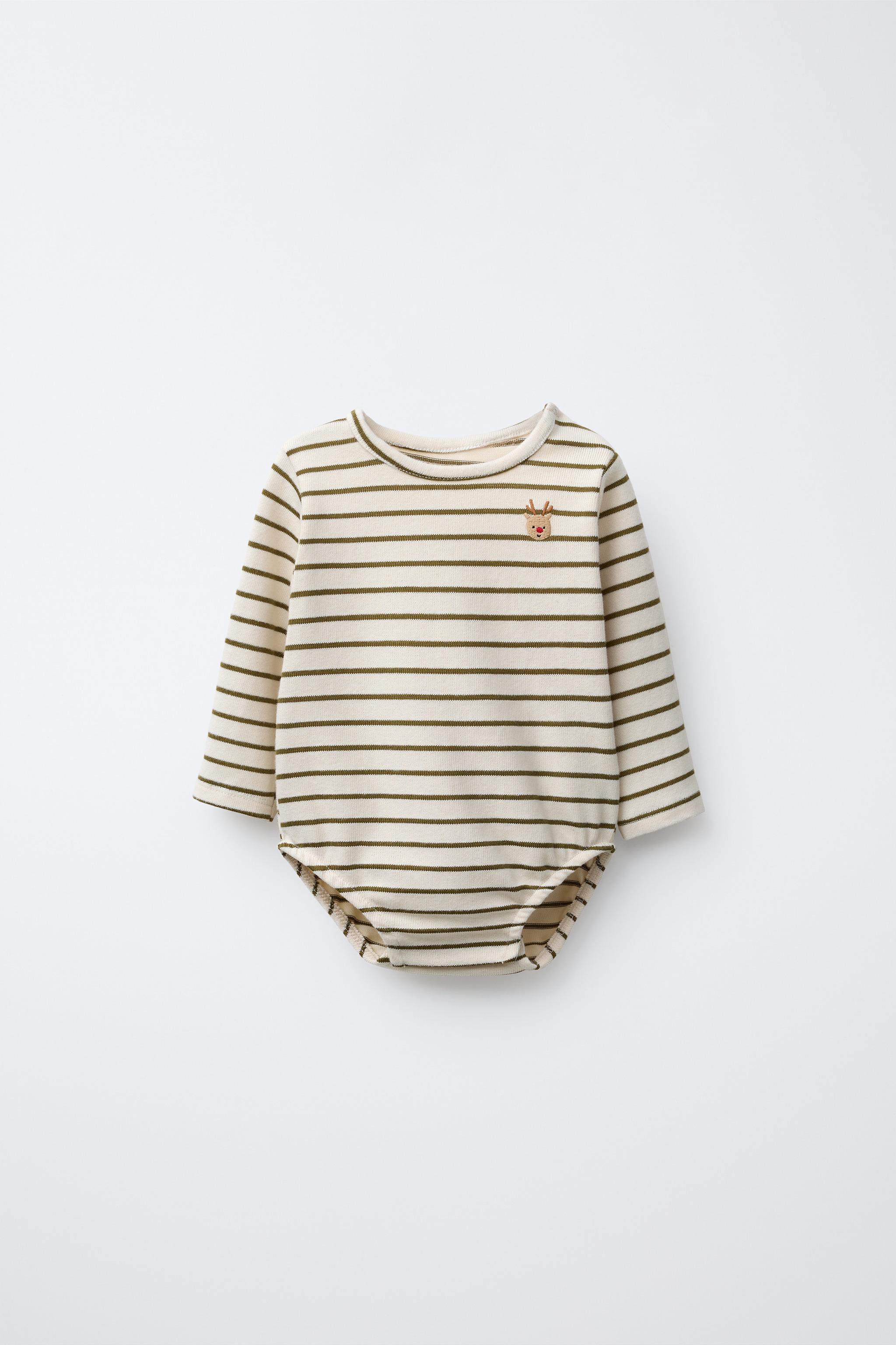 STRIPED EMBROIDERED REINDEER BODYSUIT - Ecru / Green | ZARA United