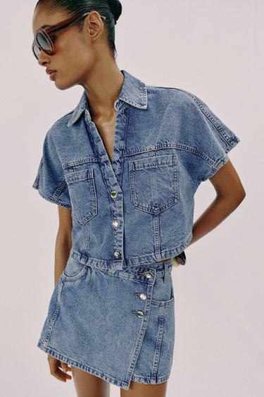 تنورة بنطلون Z1975 DENIM متصالبة - أزرق وسط الخاص بـ Zara