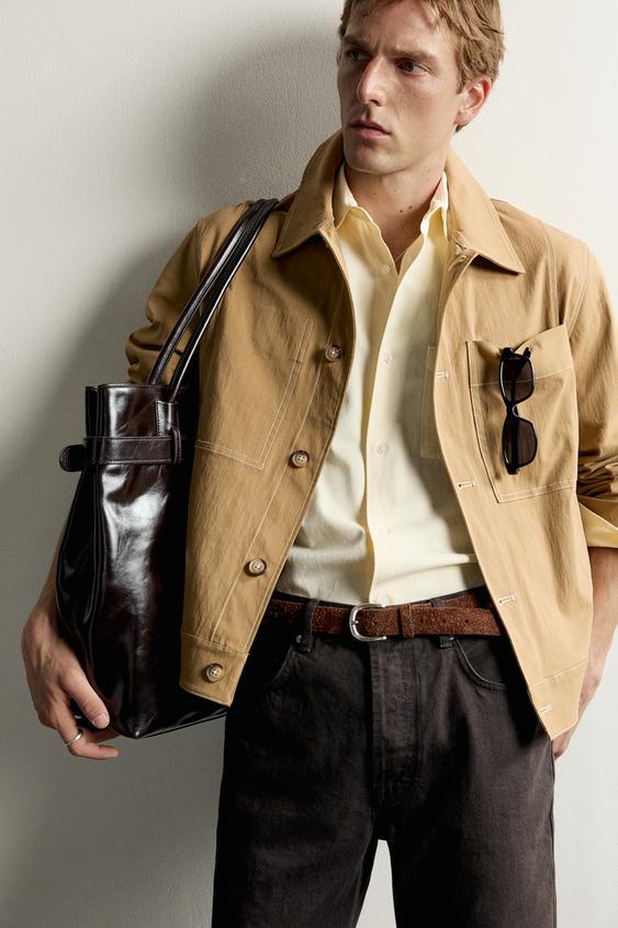 SURCHEMISE BOXY FIT À SURPIQÛRES CONTRASTÉES - Marron clair de Zara - Image 5