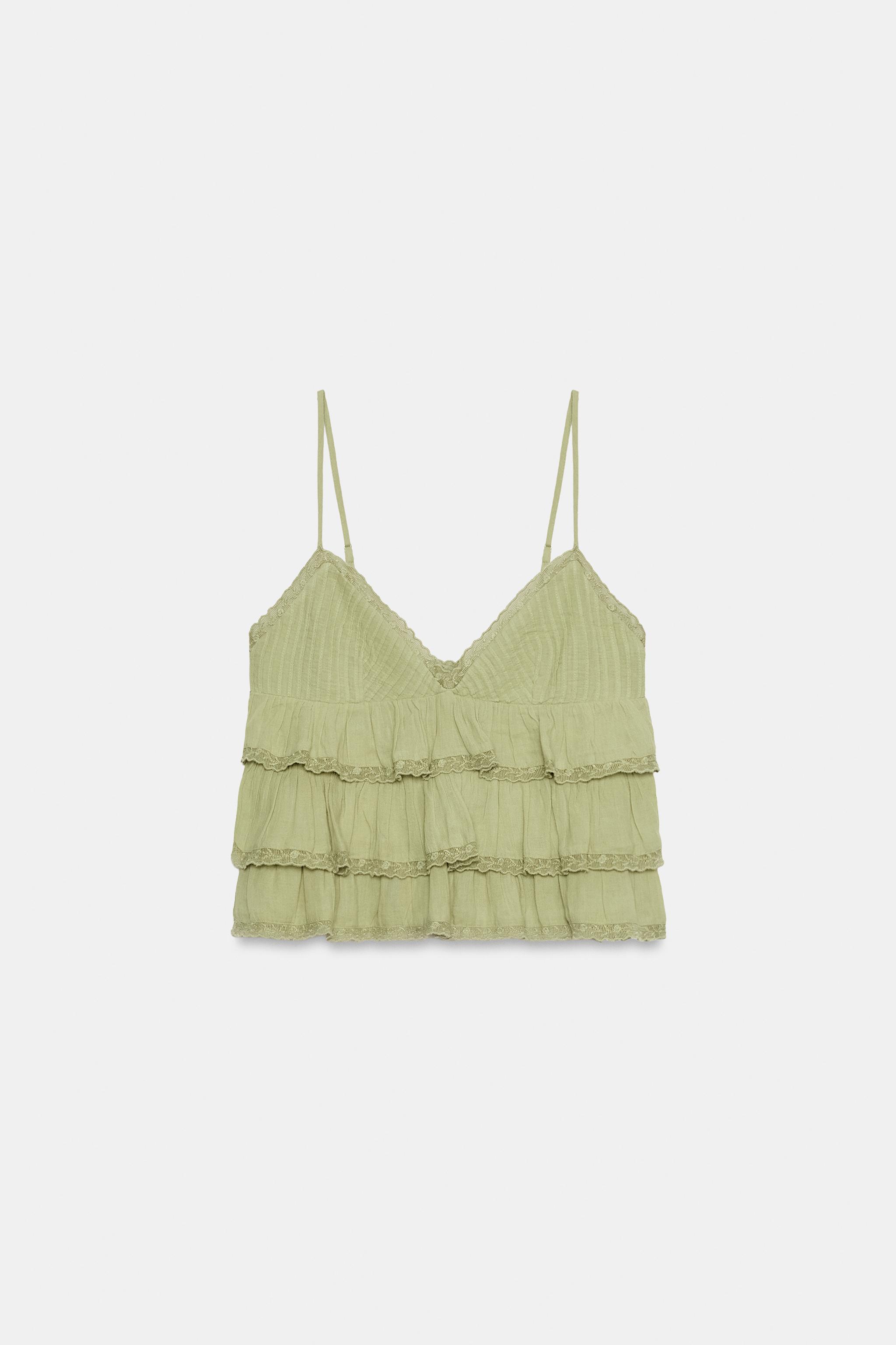 EMBROIDERED RUFFLED CHIFFON TOP