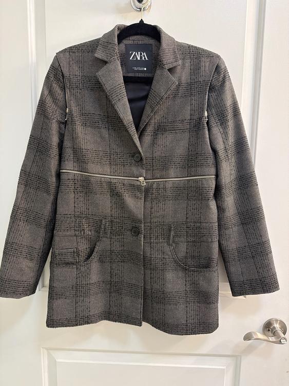 grey plaid blazer dress ZIPPERED ZW COLLECTION SECOND HAND COLOR_364_FOREST GREEN