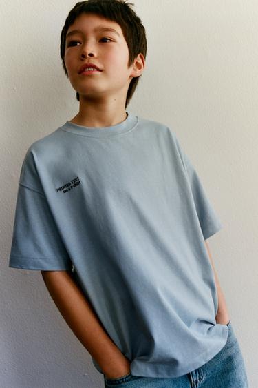 CAMISETA HEAVY WEIGHT TEXTO BORDADO - Celeste de Zara