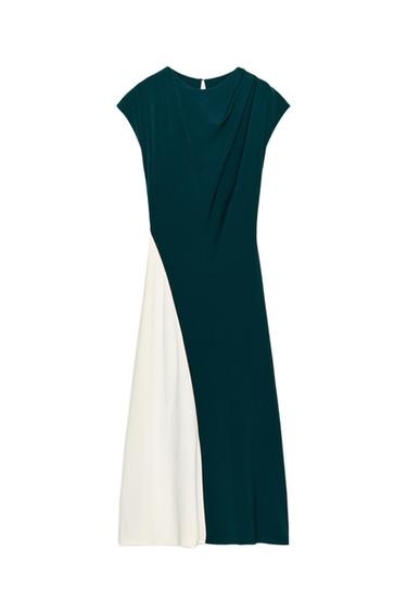 Zara COMBINATION MIDI DRESS - Ecru / Blue - Image 0