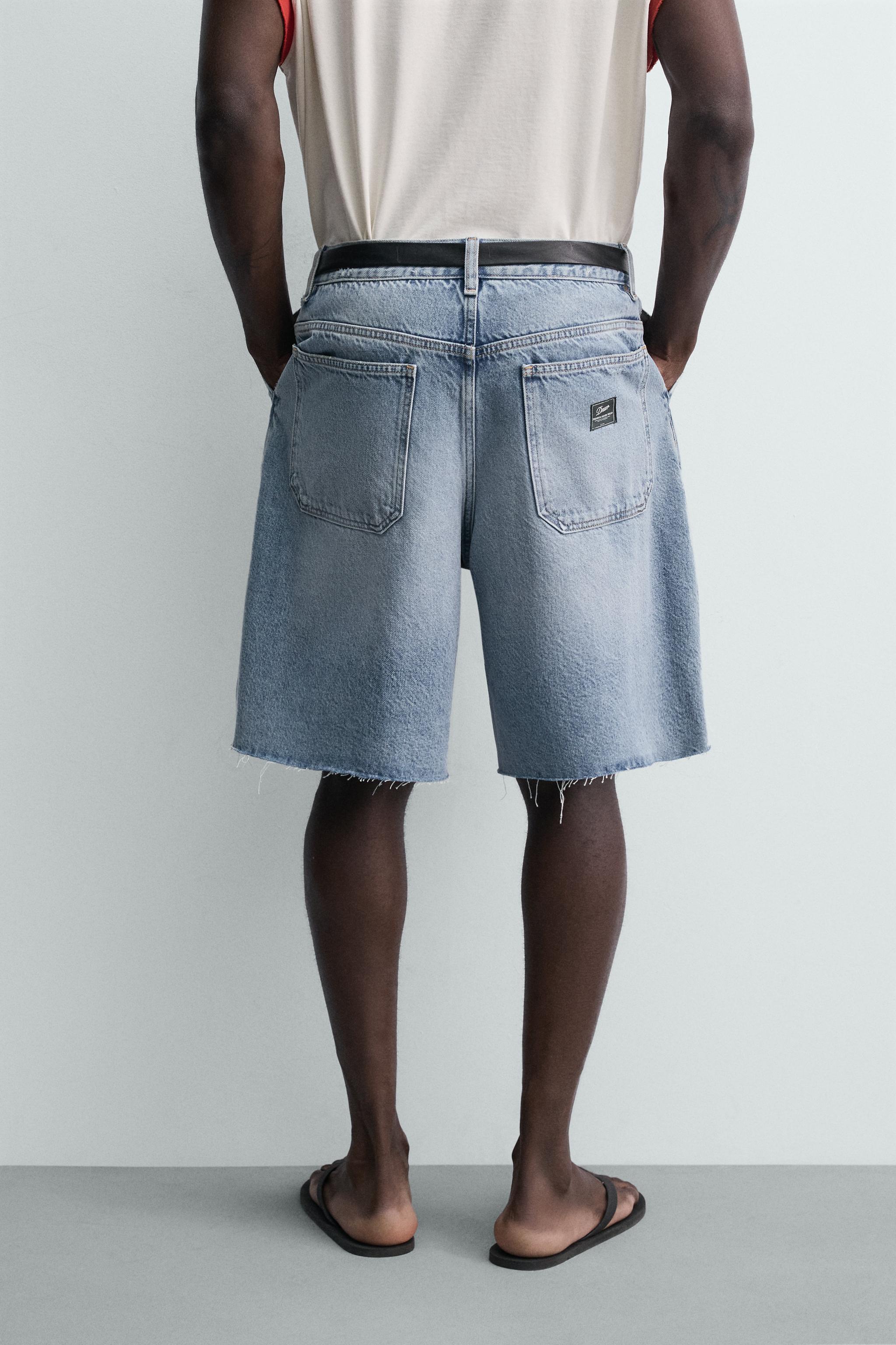 RELAXED FIT CHINO DENIM SHORTS - Blue | ZARA United States